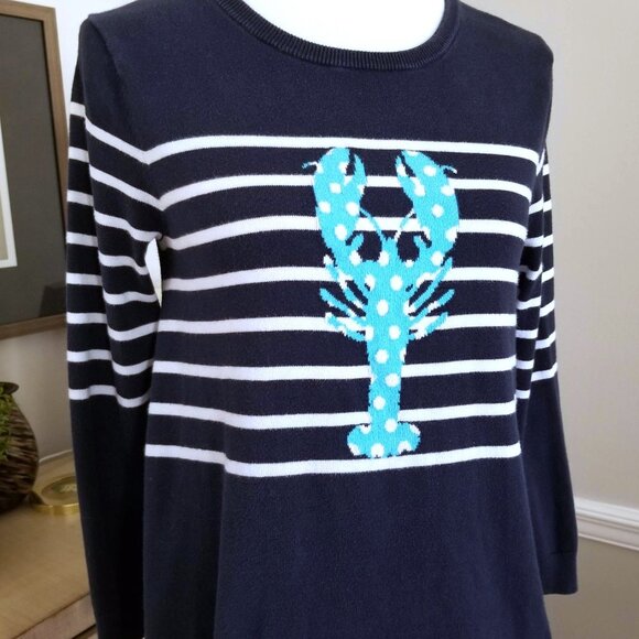 Crown & Ivy Sweater Navy White Turquoise Lobster Size Petite Small - Picture 6 of 9